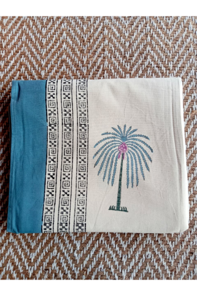 Table Cloth (8 Seater) - Dusty Blue Palm Tree